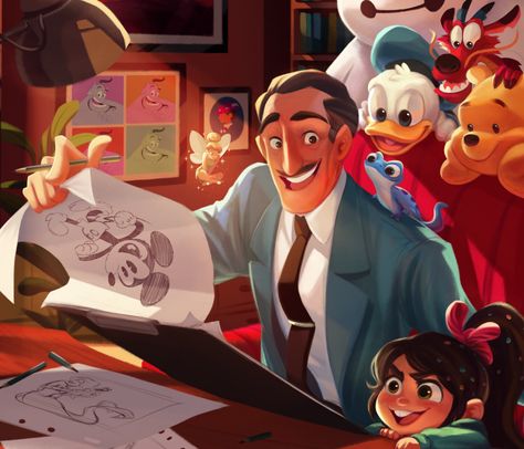 Disney Illustration, Walter Elias Disney, Teacher Birthday, Disney Crossovers, Disney Artwork, My Teacher, Pinturas Disney, Disney Lover, Disney Memes