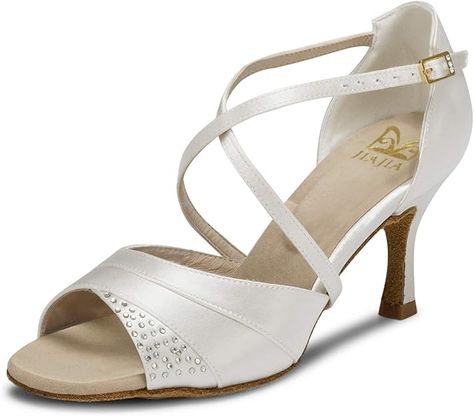 Amazon.com | JIAJIA 20522 Women's Satin Sandals 2.7" Flared Heel Latin Salsa Performance Dance Shoes Ivory,Size 6.5 B(M) US/37 EU | Ballet & Dance Unholy Matrimony, Ball Dress Ideas, Danza Latina, Salsa Dance Shoes, Fall Ball, Salsa Shoes, Satin Sandals, Dance Heels, Ellie Shoes