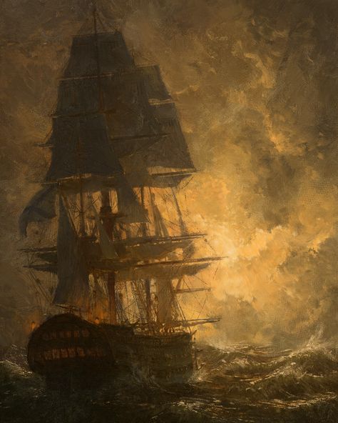 Battleship Art, Boat Oil Painting, Sea Of Thieves, Ship Paintings, Unique Art Prints, Classical Art, Ethereal Art, Old Art, Ship Art