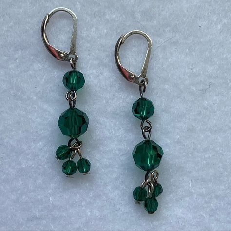 Hand Crafted 925 Sterling Silver Handmade Emerald Green Swarovski Crystal 3 Tiered Minimalist Drop Bon Bon Earrings. Handcrafted Earrings By Dodds Designer Creations, In 925 Sterling Silver. These Earrings Have Great Movement To Them Due To The 3 Tiers. Great Earrings To Own If You Have A Jewel Tone Wardrobe And For The Holidays. Light, Comfortable, Swingy, Dangly, Earring. Tags: Jewellery Christmas Holiday St. Patrick’s Handmade Tassel Handcrafted Artisan Jewel Tone, Lightweight, Tiered, Sparkl Earring Tags, Dangly Earring, Dangle Beaded Earrings, Diy Earrings Easy, Emerald Green Crystal, Ball Drop Earrings, Green Minimalist, Beaded Ball, Earring Inspiration