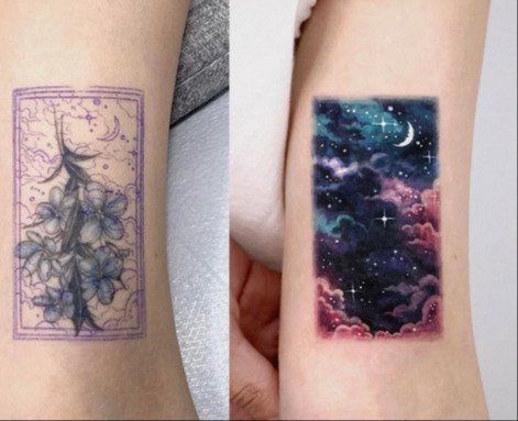 18 Tattoos That Were Saved By Talented Artists Tatuaje Cover Up, Cover Up Tattoos For Women, Best Cover Up Tattoos, Wrist Tattoo Cover Up, Learn To Tattoo, Black Tattoo Cover Up, Framed Tattoo, Flower Wrist Tattoos, Galaxy Tattoo