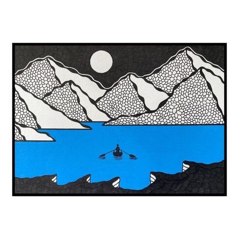 Marker Landscape, Mountain Landscape Drawing, Silhouette Of A Person, Blue Drawings, Posca Marker, Landscape Drawings, Rowing, Mountain Landscape, Drawing For Kids