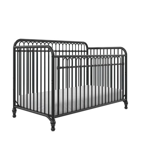 Little Seeds Raven 3-in-1 Convertible Metal Crib, JMPA Certified, Black - Walmart.com Metal Crib, Baby Cribs Convertible, Big Kid Bed, Wanting A Baby, Adjustable Mattress, Nursery Crib, Toddler Furniture, How To Clean Metal, Convertible Crib