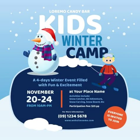 Camp Festival, Camp Flyer, Snow City, Winter Poster, Mother Care, November Activities, School Camp, Canva Instagram Templates, Ig Templates