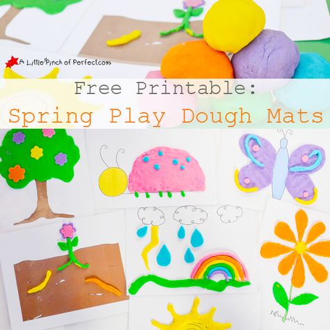 Free Printable: Spring Play Dough Mats (Bugs, Weather, Plants) | A Little Pinch of Perfect Spring Play Dough Activities, Spring Playdough Mats Free Printables, Circle Math Activities, Spring Play Dough, Day Camp Activities, Seed To Plant, Play Dough Activities, Felt Activity Book, Learning Folder