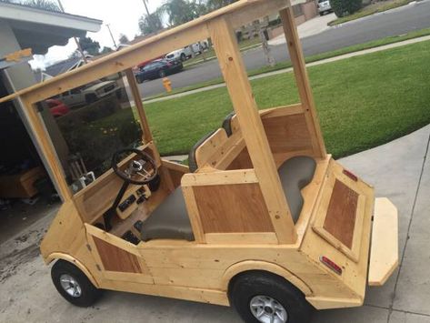 Wooden Golf Cart | River Daves Place Golf Diy, Woody Wagon, Cool Dude, Driving Range, Small Engine, Golf Cart, Wood Screws, Golf Carts, His Hands