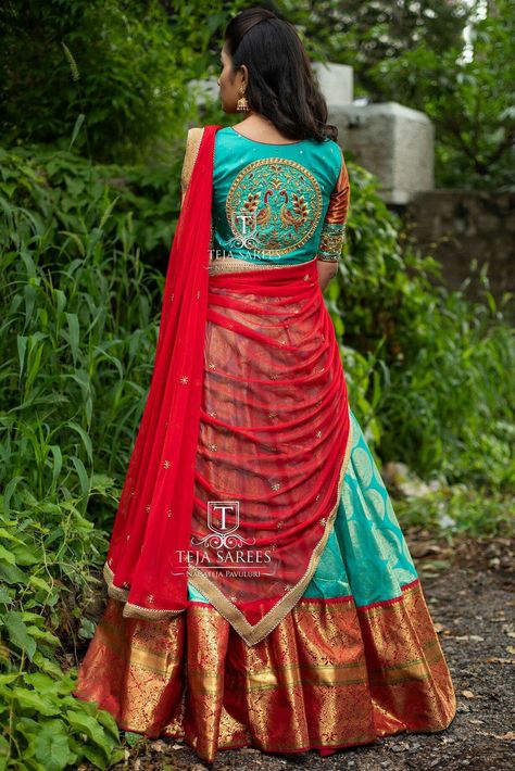 Dress Pics, Wedding Dressing, Langa Voni, Lehenga Saree Design, Function Dresses, Half Saree Lehenga, Indian Outfits Lehenga, Half Sarees, Lehnga Dress