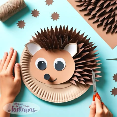 Paper Plate Animals Crafts Preschool, Paper Plate Squirrel, Paper Plate Squirrel Craft, Paper Plate Hedgehog Craft, Paper Plate Forest Animals Crafts, Paper Plate Owl Crafts For Preschoolers, Animal Crafts Preschool, Monkey Crafts, Easy Paper Crafts Diy