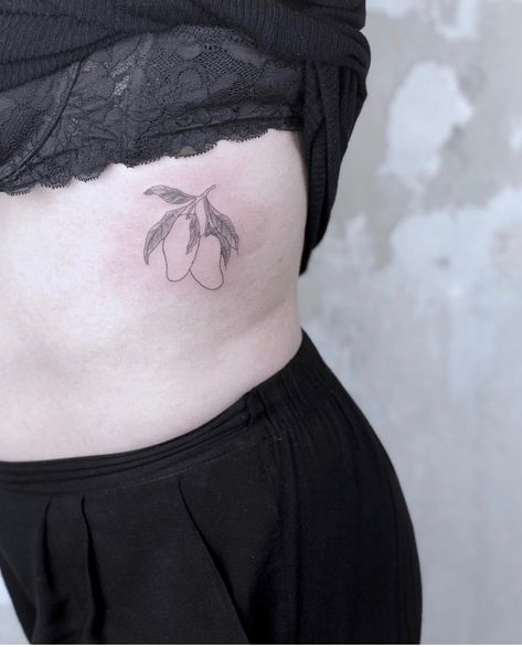 Loxluna.tattooing- mango Mango Branch Tattoo, Small Mango Tattoo, Orange Tree Branch Tattoo, Mango Tattoo Minimalist, Mango Tree Tattoo, Mango Tattoo, Tattoo Elbow, Tattoo Planning, Vietnam Tattoo