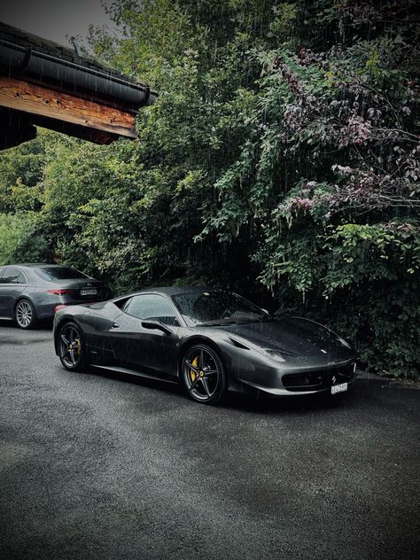 #ferrari #grey #rain #458italia #trees #sadmood #aesthetic Italy Villages, Forza Ferrari, Ferrari California, Ferrari 458 Italia, Ferrari 458, Ferrari, Italy, Cars