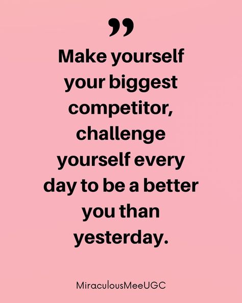 Every day is a fresh start to outdo the person you were yesterday. 💪🏾✨ Self-improvement isn’t about competing with others but challenging yourself to grow and evolve. Reflect on your journey, celebrate your small wins, and never stop striving for progress. Remember, the only competition that truly matters is with your past self. Push those boundaries, step out of your comfort zone, and embrace the hustle with confidence and grace. 🌟 In a world that’s constantly changing, self-motivation is k... Push Yourself Out Of Your Comfort Zone, Room For Improvement Quotes, Your Only Competition Is You, Remember Why You Started Aesthetic, Compete With Yourself, Competition Quotes, Wallpapers 2023, Improvement Quotes, Small Wins