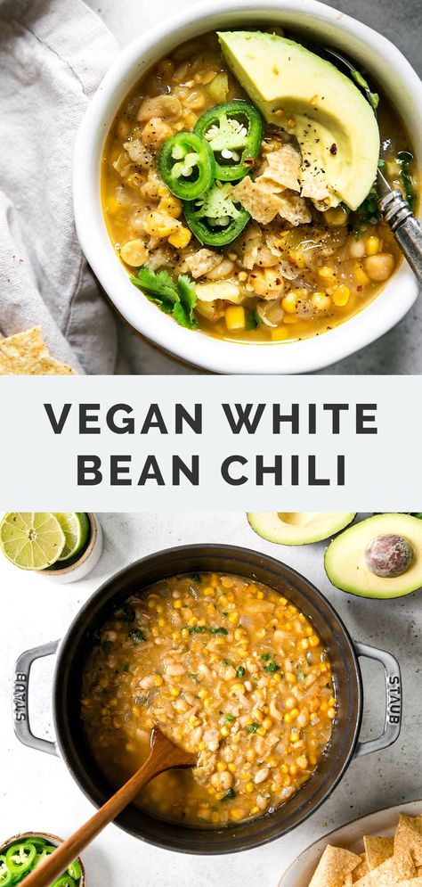 Vegan White Bean Chili, Plant Protein Recipes, White Bean Chili Recipe, White Chili Recipe, Delicious Chili Recipe, White Bean Chili, Bean Chili Recipe, Bean Chili, Vegan Chili