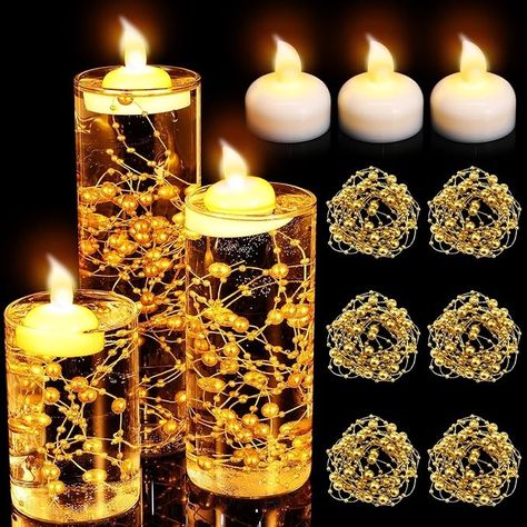 Amazon.com: 12 Set Floating Candle Vases Set Include 3 Pcs Weddings Cylinder Vase Glass Vases for Centerpieces with 3 Pcs White Floating Candles 6 Gold Artificial Pearl String for Tables Home Decor : Home & Kitchen Wedding Cylinder Vases, Floating Candle Vases, Gold Floating Candles, Cylinder Centerpieces, White Floating Candles, Candle Vases, Floating Candle Vase, Pearl Strings, Centerpieces Vases