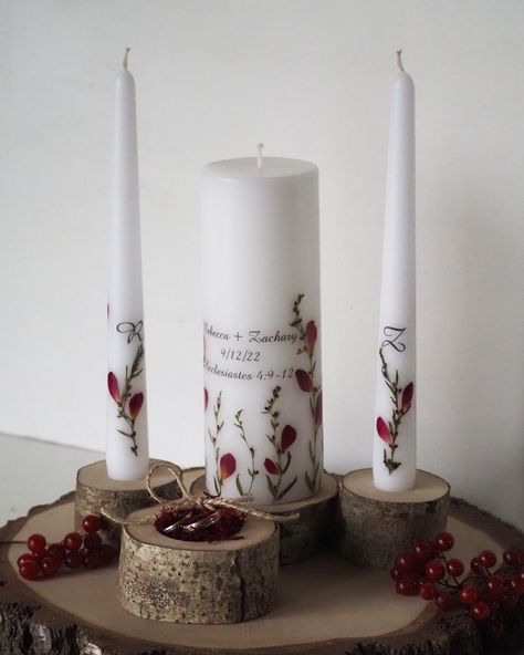 Personalized Unity Candles with Red Real Dried Flowers, Very Berry Wedding Ceremony Candle Set Unity Candle Ideas, Ceremony Candles, Berry Wedding, Unity Candles, Unity Candle Sets, Country Wedding Decorations, Unity Candle, Candle Ideas, Country Weddings