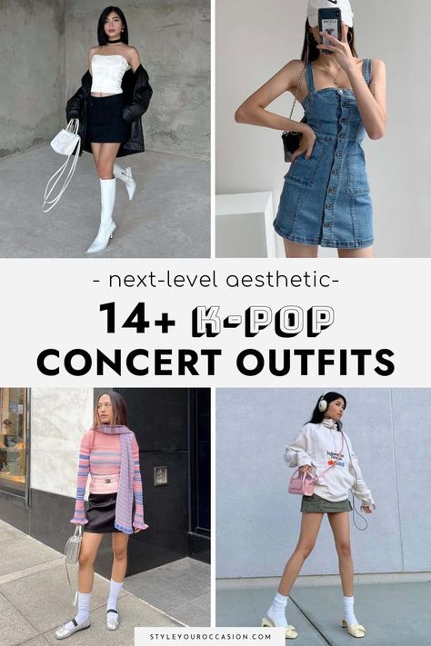 Looking for chic Kpop outfits? This list of Kpop concert fits is perfect for inspiration and ideas whether you are going to see Enhypen, Blackpink, BTS, Seventeen, or Treasure! There’s dressy and casual options for the perfect concert outfit ideas and Kpop aesthetic to copy! Kpop Attire Women, What To Wear To Enhypen Concert, Kpop Inspired Outfits Plus Size, Kpop Night Outfit, Ikon Concert Outfit, Jvke Concert Outfit Ideas, The Rose Kpop Concert Outfit, K Pop Outfits Concert, Kpop Fashion Outfits Concert