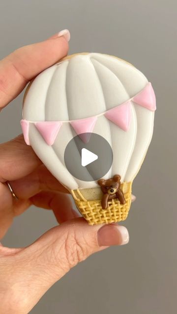 Maddie Gartmann on Instagram: "Mystery design reveal #1! We can only go up from here!

Get it?

‘Cause it’s a hot air balloon?

Ok help me out with another design! I know there’s more potential in this shape! 

Decorating cookies, royal icing, sugar cookies, reels for kids, mystery cookie Monday" Gingerbread Hot Air Balloon, Cookie Balloons, Balloon Sugar Cookies, Hot Air Balloon Royal Icing Cookies, Hot Air Balloon Cookies, Hot Air Balloon Baby Bedding, Hot Air Balloon Design, Go Up, Royal Icing