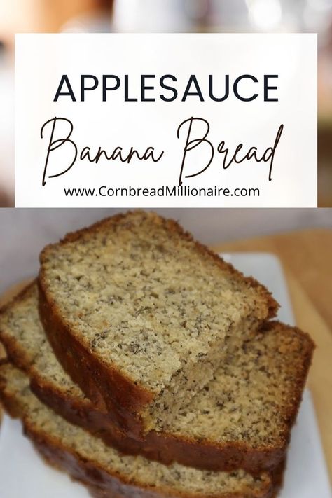 Apple Sauce Banana Bread is a moist, delicious quick bread (tastes like dessert). Easy to make with a few ingredients you may already have available.  Although delicious hot, much better after 24 hours in the fridge. Banana Bread Recipe With Applesauce Apple Sauce, Banana Apple Sauce Bread, Banana Bread Apple Sauce Recipe, Banana Bread Using Applesauce, Applesauce Banana Bread Recipe, Banana Bread With Applesauce Recipe, Apple Sauce Bread Recipe, Banana Bread Recipe Applesauce, Apple Sauce Banana Bread