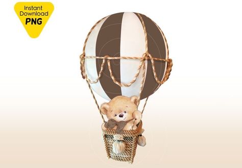 Nursery Teddy Bear, Theme Basket, Baby Shower Oso, Theme Baskets, Bear Baby Shower Theme, Flying Balloon, Balloon Clipart, Baby Shower Clipart, Vintage Hot Air Balloon