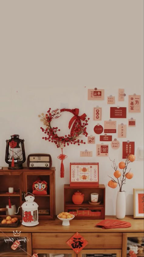 Lunar New Year Home Decor, Tet Holiday Decoration, Lunar New Year Decoration Home, Cny Decoration Ideas, Chinese New Year Photoshoot, Lunar New Year Art, Lunar New Year Decoration, Korean Decor, Cny Decoration