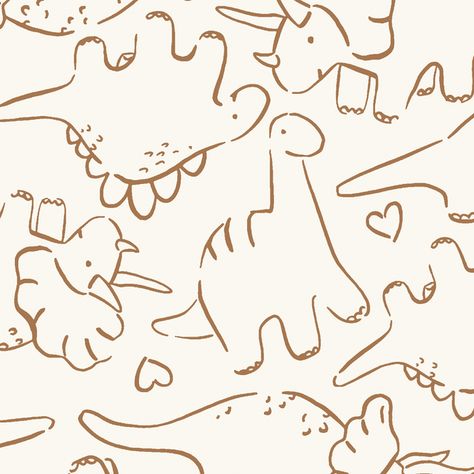 Large Jurassic Friends in Cashew Brown on Bone Character Pattern Design, Seamless Pattern Ideas, Baby Graphic Design, Dino Illustration, Animal Print Background, Dinosaur Wallpaper, Illustration Art Kids, Boys Prints, Cabinet Medical