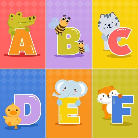 Set of cartoon funny difference english ... | Free Vector #Freepik #freevector #alphabet-letter #cartoon-alphabet #english-letter #cute-alphabet Cute Fonts Alphabet, Baby Flash Cards, Preschool Designs, Abc Printables, Kindergarden Activities, Murals For Kids, Flashcards For Kids, Alphabet Activities Preschool, Abc Alphabet