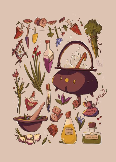 witch stuff by hi foliegreen witch inventory Green Witch Drawing, Green Witch Illustration, Witch Drawing Cute, Green Witch Art, Witch Drawing, 동화 삽화, Props Art, Arte Inspo, Witch Art