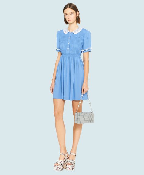 Sablé dress | Miu Miu MF3585_92U_F0237 Collar Dresses Outfit, Classic Cocktail Dress, Miu Miu Dress, Light Dress, Mini Party, Romantic Dress, Mode Inspo, Lace Collar, Pan Collar