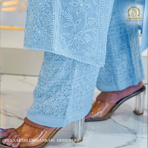 Stunning Sky-Blue Chikankari Kurta by Meenakshi Designers. Step into elegance with our sky-blue Chikankari kurta, handcrafted with love in Lucknow. Perfect for any Occastion, this outfit blends traditional craftsmanship with modern style. 🔹 Authentic Lucknow Chikankari 🔹 Beautiful sky-blue color 🔹 Ideal for party wear Inframe: @jyothikamunirathnamoffl . . . . . . . Visit our stores: Hyderabad: Banjara Hills | Gachibowli | Chandanagar | Vizag For more information.📞 Contact us: 9115573999... Chikankari Kurta, Beautiful Sky, Hyderabad, Party Wear, Sky Blue, Modern Style, With Love, Blue Color, How To Wear