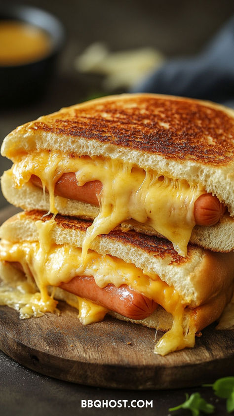 Want a creative twist on two favorites? These Grilled Cheese Hot Dogs deliver the savory taste of hot dogs with a crispy, cheesy crust for an irresistible combo. Perfect for game day or any time you're craving something different. Save this now! Click through for 50+ grilled cheese recipes! Fontina Grilled Cheese, Grilled Cheese Hot Dog, Cheese Hot Dogs, Hot Dog Recipe, Grilled Cheese Sloppy Joe, Grilled Rice, Grilled Ham And Cheese, Grilled Taco, Making Grilled Cheese