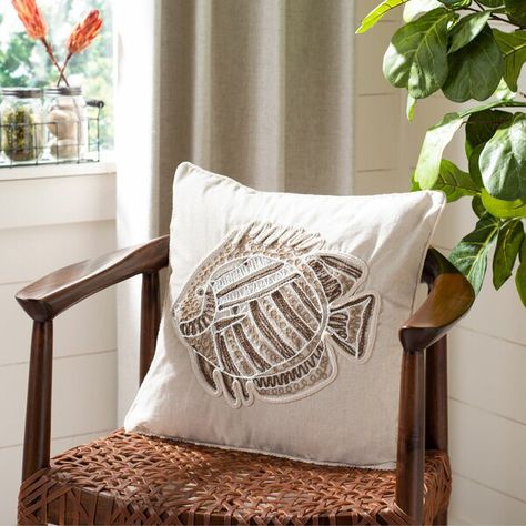 Whitten Fish Throw Pillow Collecting Shells, Sound Of Waves, Fish Pillow, How To Clean Pillows, The Sound Of Waves, Chic Pillows, Natural Pillows, Cotton Throw Pillow, Throw Pillow Sets