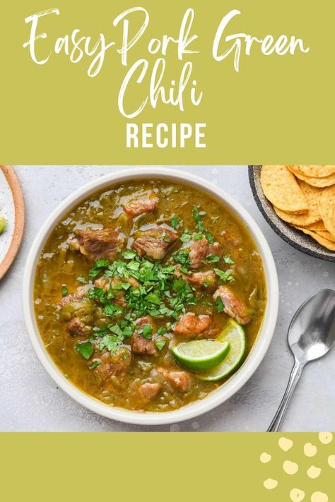 Looking for a comforting dish that's big on flavor? Try this Pork Green Chili Recipe! Loaded with tender pork and zesty green chiles, it's perfect for cozy dinners. Easy to follow and loved by all. Click for the full recipe and enjoy a taste of home! Authentic Pork Green Chili Recipe, Easy Chili Verde Pork, How To Make Chili Verde Pork, Easy Chili Verde Recipe, Chili Verde Pork Crockpot, Easy Chile Verde Recipe, Green Chili Posole Pork, Green Chile Recipes Pork, Pork Stew Crockpot