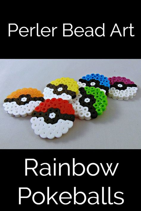 Small and easy to make, these Perler Bead rainbow Pokeballs are perfect for when you just have a few minutes to play with Perler Beads. Perler Bead Rainbow, Bead Jewelry Patterns, Bead Rainbow, Pokemon Bead, Hamma Beads Ideas, Easy Perler Bead Patterns, Pokemon Perler Beads, Melty Bead Patterns, Easy Perler Beads Ideas