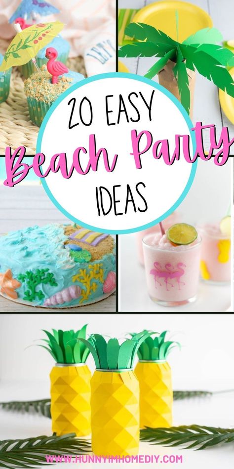 Summer Beach Theme Party, Cheap Beach Party Decorations, Summer Beach Party Decorations, Easy Beach Party Decorations, Beach Party Backdrop Ideas, Beach Theme Party Backdrop, Beach Party Diy Decorations, Hawaiian Beach Party Ideas, Beach Themed Girls Birthday Party