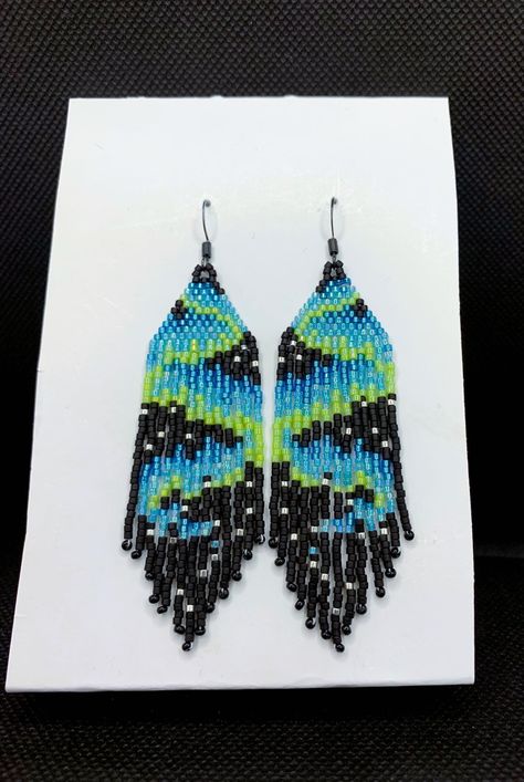 Hand Beaded Aurora Borealis Earrings 3 Colors Shimmering Northern Lights Earrings - Etsy Northern Light Beaded Earrings, Earrings Handmade Beaded, Ethereal Jewelry, Seed Bead Projects, Earring Inspo, Colorful Ribbon, Beaded Earrings Diy, Seed Beading, Seed Bead Patterns