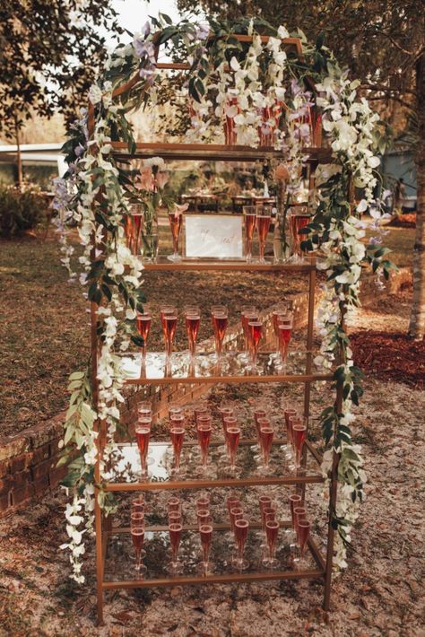 Welcome champagne before the wedding ceremony! Champagne Entrance Wedding, Wedding Ceremony Champagne, Champagne At Wedding Ceremony, Champagne At Ceremony, Champagne During Ceremony, Wedding Welcome Sign Champagne, Wedding Ceremony Champagne Toast, Garden Lodge, Silver Springs