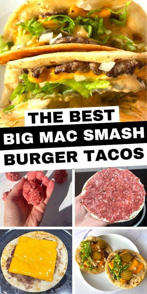 Big Mac Smash Burger Taco, Burger Taco Recipe, Big Mac Smash Burger, Smash Burger Tacos, Burger Tacos, Smash Burger Recipe, Taco Burger, Chicken Honey, Taco Recipe