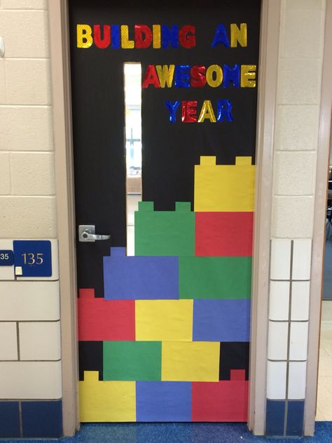 Lego theme classroom door Year 2 Classroom Door Ideas, Lego Theme Classroom Decor, Lego Classroom Door, Lego Door Decorations Classroom, Lego Classroom Decorations, Classroom Door Themes, Lego Door, Lego Classroom Theme, Construction Theme Classroom