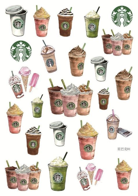 Starbucks Wallpaper, 귀여운 음식 그림, Tumblr Stickers, Cute Food Art, Food Painting, Scrapbook Stickers Printable, Coffee Stickers, Diy Stationery, Bullet Journal Stickers