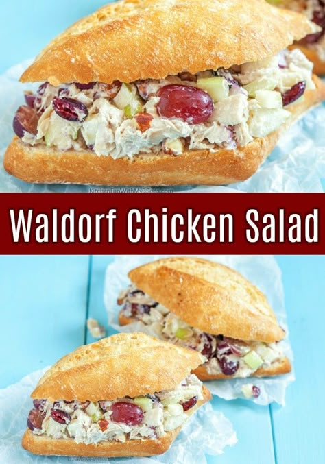 Chicken Waldorf Salad is a mix of chicken, sweet fruit, crunchy nuts, and cream. Make this chicken salad for lunch, as an appetizer, etc.! Chicken Waldorf Salad Recipe, Waldorf Chicken Salad Recipe, Chicken Waldorf Salad, Waldorf Chicken Salad, Waldorf Salad Recipe, Waldorf Salad, Recipe Salad, Chicken Salad Sandwich, Delicious Cream