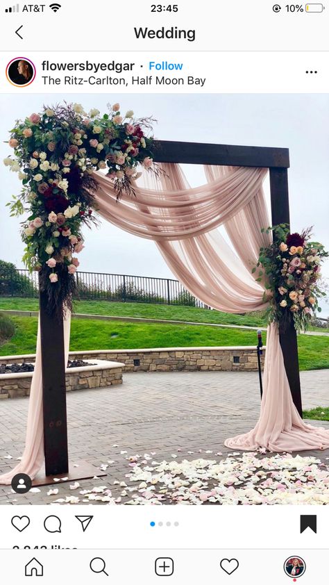 Burgundy Floral Arch Wedding, Black Wedding Background, Rose Gold Wedding Arch, Rustic Glam Wedding Decor, Blush Wedding Decor, Arbor Decor, Rustic Glam Wedding, Glam Design, Wedding Arbor