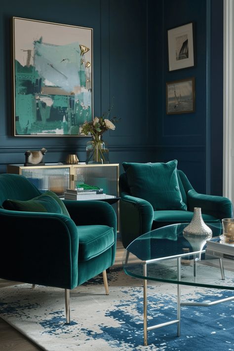 Discover 39+ Ways to Create a Refreshing Blue and Green Living Room Teal Living Room Ideas, Gold Living Room Ideas, Blue And Gold Living Room, Teal Living Room, Blue Upholstered Chair, Blue And Green Living Room, Mint Green Walls, Furniture Colors, Teal Living Rooms