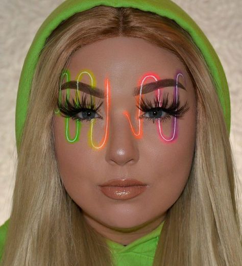 Black Light Makeup Ideas Glow, Neon Makeup Ideas Black Lights, Neon Face Painting, Glow Face Paint, Black Light Makeup, Neon Face Paint, Uv Makeup, Makeup Wrinkles, Painting Business