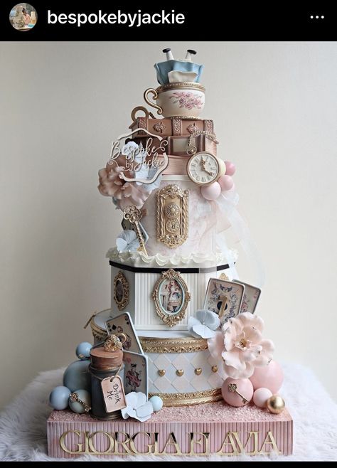 Alice In Wonderland Cake, Celebration Desserts, 1st Bday Cake, Cake Design Inspiration, Wonderland Cake, Carousel Cake, Gravity Cake, Alice In Wonderland Cakes, Couture Cakes