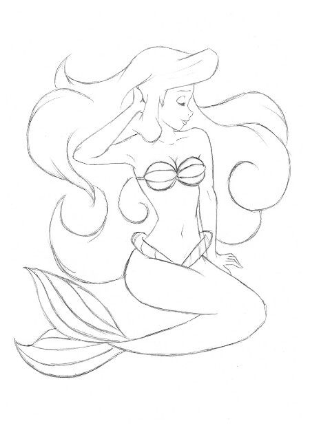 Arial Drawing, Disney Princess Drawings Pencil, Little Mermaid Drawing, Mermaid Art Drawing, Mermaid Drawing Sketches Pencil, Mermaid Sketch Easy, Sketch Ideas Mermaid, Drawing Of Mermaid Easy, Mermaid Sketch Simple