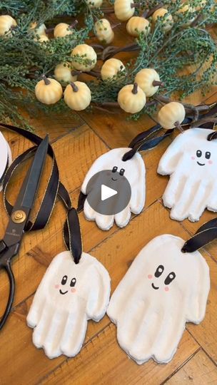 4.4M views · 17K reactions | DIY Ghost Handprint Ornaments 👻.  #fall #Halloween #halloweendecor #halloweeneveryday #halloweencountdown #halloweendecorations #halloween2024 #spooky #spookycute #topiary #spooktacular #pumpkin #pumpkindecor #diy #diyideas #diycrafts #budget #BudgetFriendly #budgetfriendlydecor #crafts #craftersgonnacraft #craftideas #kidscrafts #kidshalloween #craftingonabudget #diyhalloween #saltdough #saltdoughornaments | Factory Direct Craft | Adam Griffith · Ghosting Ghost Ornament Diy, Ghost Handprint Ornament, Saltdough Halloween, Model Magic Halloween Crafts, Ghost Handprint Craft, Flour Crafts, Diy Halloween Ghosts, Diy Ghost, Handprint Ornaments