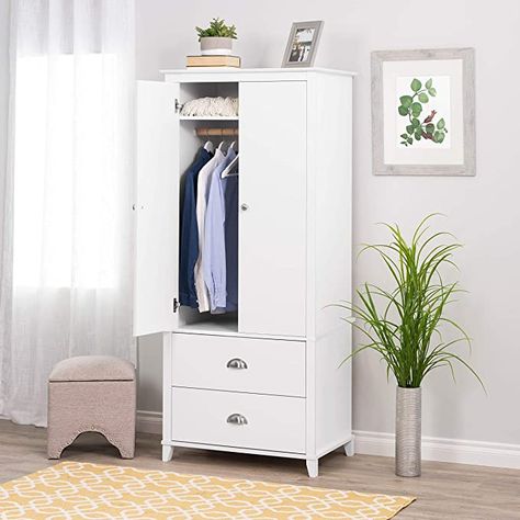 Amazon.com: Prepac Yaletown Armoire, 31.5" W x 72" H x 21" D, White: Home & Kitchen Organizing Small Closets, Brown Wedding Hair, T Shirt Storage, Pintu Ganda, Clothing Armoire, Shirt Storage, White Armoire, Armoire Storage, Tall Nightstands