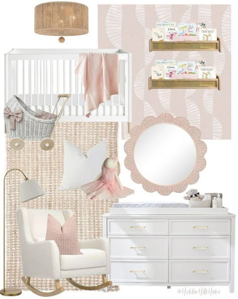 Baby Girl Blush and Beige Nursery Decor Board Pink Baby Room Decor, Nursery Mood Board, Nursery Inspiration Girl, Pink Baby Room, Beige Nursery, Girly Nursery, Blush Nursery, Sweet Nursery, Wood Nursery