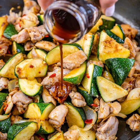 QUICK & EASY Zucchini + Chicken Stir Fry | Clean Food Crush Quick And Easy Zucchini And Chicken Stir Fry, Quick Clean Recipes, Chicken Squash Stir Fry, Asian Chicken And Zucchini, Teriyaki Chicken And Zucchini, Healthy Stir Fry Recipes Clean Eating, Chicken Zucchini Bowl, Chicken Zucchini Stir Fry Recipes, Chicken Stir Fry With Zucchini And Squash