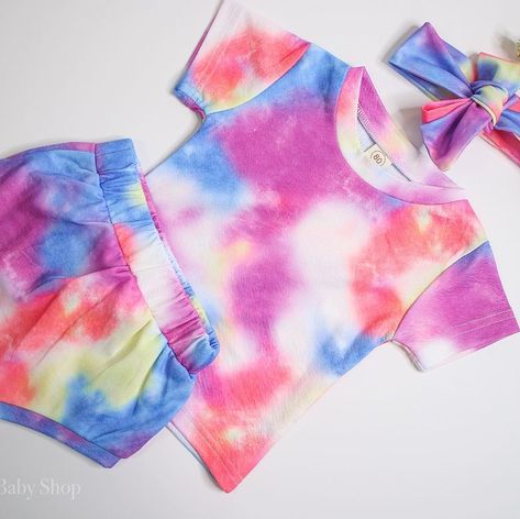 Affordable Modern Baby Clothes on Instagram: “This adorable tie-dye set is great for summer ☀️” Tie Dye Matching Set, Parisian Outfit, Red Overalls, Modern Baby Clothes, Bloomer Shorts, Ralph Lauren Baby Girl, Bloomers Shorts, Patriotic Outfit, Stripe Outfits