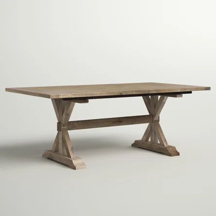 Sand & Stable Averie Extendable Pine Solid Wood Dining Table | Wayfair Modern Farmhouse Table, Expandable Dining Table, Trestle Dining Tables, Wayfair Furniture, Kitchen Wallpaper, Solid Wood Dining Table, Leaf Table, Corner Designs, Extendable Dining Table